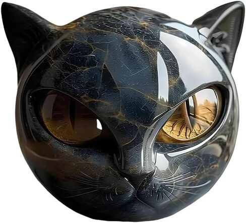 Black Cat Stone Sculpture Figurine Handcrafted Look Resin Statue with Amber Eyes, Elegant Shelf Decor for Home or Office (Yellow) in Saudi Arabia