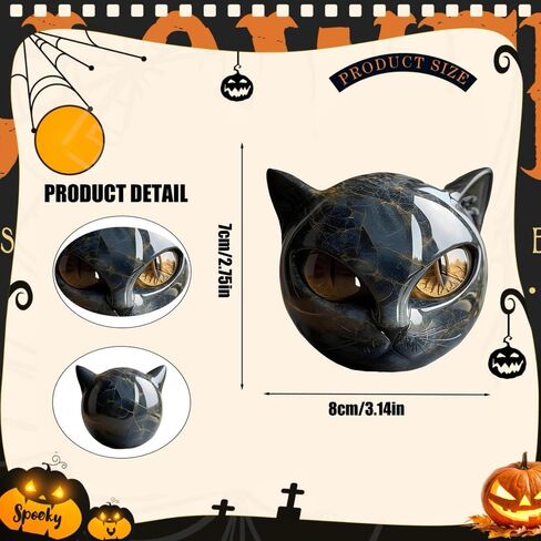 Black Cat Stone Sculpture Figurine Handcrafted Look Resin Statue with Amber Eyes, Elegant Shelf Decor for Home or Office (Yellow) in Saudi Arabia
