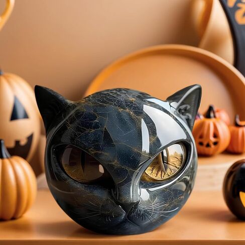 Black Cat Stone Sculpture Figurine Handcrafted Look Resin Statue with Amber Eyes, Elegant Shelf Decor for Home or Office (Yellow) in Saudi Arabia