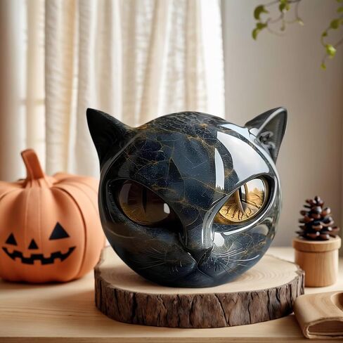 Black Cat Stone Sculpture Figurine Handcrafted Look Resin Statue with Amber Eyes, Elegant Shelf Decor for Home or Office (Yellow) in Saudi Arabia
