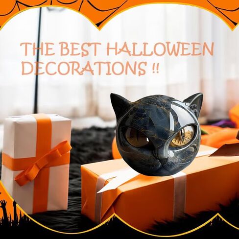 Black Cat Stone Sculpture Figurine Handcrafted Look Resin Statue with Amber Eyes, Elegant Shelf Decor for Home or Office (Yellow) in Saudi Arabia