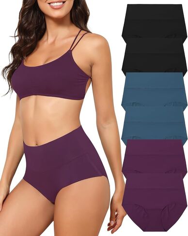 6 Pack Women's High Waist Seamless Underwear No Show Panties Full Coverage Briefs in Saudi Arabia