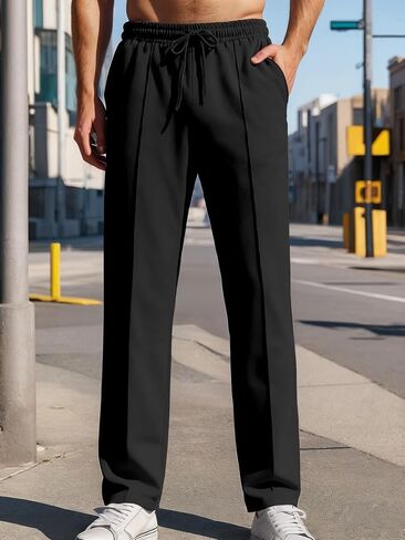 Mens Lightweight Sweatpants Open Bottom Casual Drawstring Jogger Yoga Daily Wear in Saudi Arabia