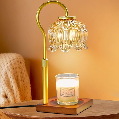 Shevvi Candle Warmer Lamp with Timer, Dimmable Candle Warmer for Jar Candles, Gifts for Women Mom, Height Adjustable Wax Melt Warmer, House Warming Birthday Gift, New Home Decor, Walnut Gold in Saudi Arabia