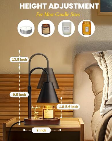 مصباح تدفئة الشموع من أوراق البلوط مع مؤقت، ارتفاع قابل للتعديل لتدفئة شمعة الرنة الكهربائية، سخان ذوبان الشمع العطري مع 2 لمبة لمعظم شموع البرطمان، هدية ديكور منزلي للنساء in Kuwait