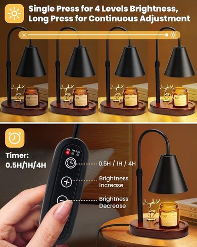 مصباح تدفئة الشموع من أوراق البلوط مع مؤقت، ارتفاع قابل للتعديل لتدفئة شمعة الرنة الكهربائية، سخان ذوبان الشمع العطري مع 2 لمبة لمعظم شموع البرطمان، هدية ديكور منزلي للنساء in Kuwait