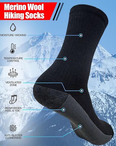 3 Pairs Men's Merino Wool Socks - Thermal Winter and Hiking Socks with Cushioned Support for Everyday Comfort in Saudi Arabia