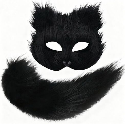 Therian Mask and Tail for Girl Furry Cat Fox Wolf Mask Therian for Women Halloween Costume in Saudi Arabia