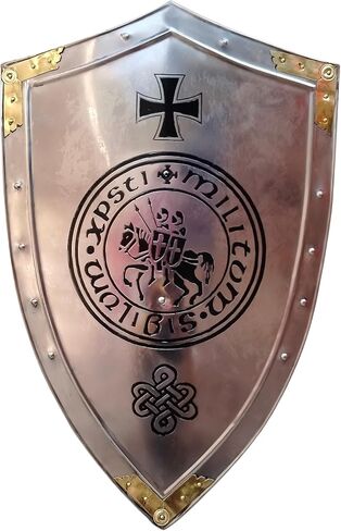Templar Crusader Cross Shield - نسخة طبق الأصل من درع فارس العصور الوسطى للعرض - ديكور حائط فولاذي مصنوع يدويًا - درع الحروب الصليبية القوطية للكوسبلاي وهواة الجمع والعرض المنزلي in Kuwait