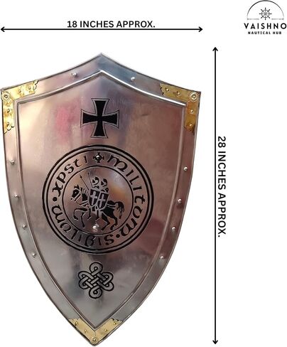 Templar Crusader Cross Shield - نسخة طبق الأصل من درع فارس العصور الوسطى للعرض - ديكور حائط فولاذي مصنوع يدويًا - درع الحروب الصليبية القوطية للكوسبلاي وهواة الجمع والعرض المنزلي in Kuwait