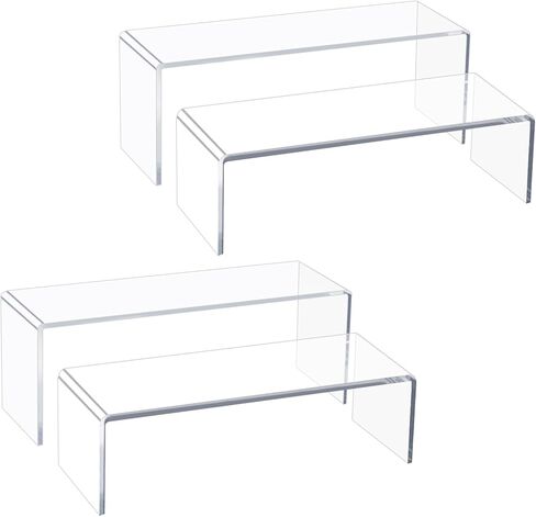 Acrylic Display Risers,6pcs 12'' Display Stands,Stackable Acrylic Shelves for Small Item Display,Thickened to 5mm Clear Plastic Shelf Risers for Cupcake Stand,Pop Figurines,Tumbler,Food in Kuwait