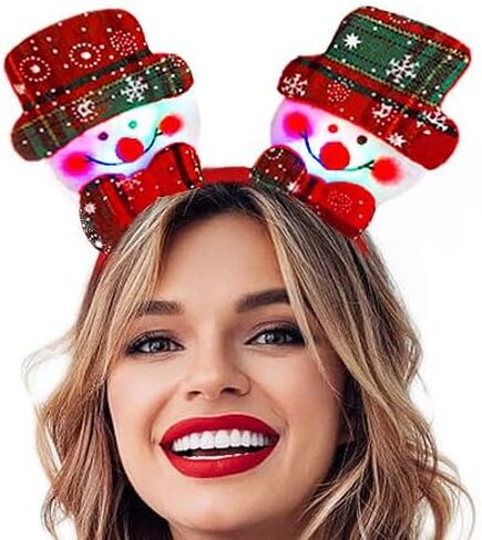 Light Up Christmas Headband Glowing Sowman Hairbands LED Santa Claus Headpieces Xmas Hair Accessories for Women in Saudi Arabia