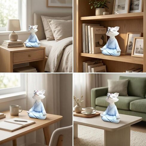 التأمل بوذا الثعلب تمثال الراتنج زن الحيوان النحت اليوغا تمثال داخلي في الهواء الطلق فنغشوي ديكور للفناء حديقة ساحة العشب منضدية زارع البرك وعاء رف الكتب الحلي الهدايا الأبيض in Kuwait