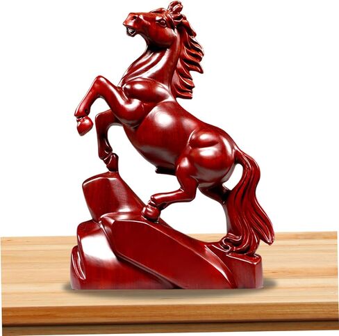 Wooden Horse Figurine, Red Horse Statue Feng Shui Decor, 2026 Chinese New Year Zodiac Animal Sculpture Desk Ornament for Wealth and Good Luck in Saudi Arabia