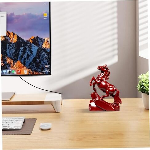 Wooden Horse Figurine, Red Horse Statue Feng Shui Decor, 2026 Chinese New Year Zodiac Animal Sculpture Desk Ornament for Wealth and Good Luck in Saudi Arabia