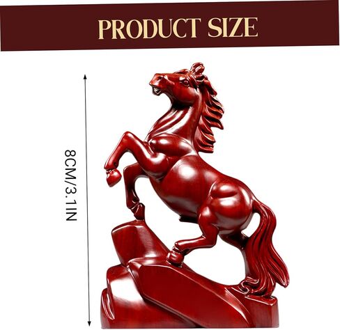 Wooden Horse Figurine, Red Horse Statue Feng Shui Decor, 2026 Chinese New Year Zodiac Animal Sculpture Desk Ornament for Wealth and Good Luck in Saudi Arabia