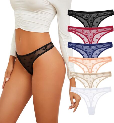 Thong For Women Heart-shaped Print Underwear Low Rise Panties Seamless G-String Thongs 6 Pack in Saudi Arabia