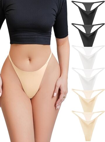 Women's Seamless Thong Invisibles Panties Reinforced Crotch Low Rise No Show Underwear Stretchy G-string Everyday in Saudi Arabia