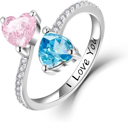 Toi et Moi Rings For Women, Sterling S925 Silver 2 Two Double Love Heart Birthstone Rings For Wife, Personalized Rings Mother Daughter Ring Sisters Ring Couple Ring Engagement Ring in Saudi Arabia