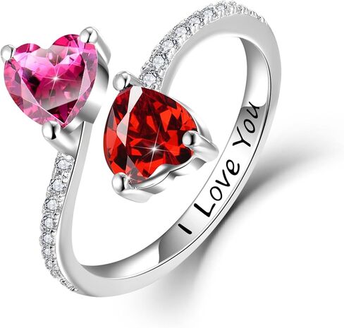 Toi et Moi Rings For Women, Sterling S925 Silver 2 Two Double Love Heart Birthstone Rings For Wife, Personalized Rings Mother Daughter Ring Sisters Ring Couple Ring Engagement Ring in Saudi Arabia
