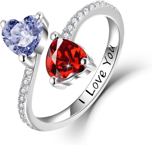 Toi et Moi Rings For Women, Sterling S925 Silver 2 Two Double Love Heart Birthstone Rings For Wife, Personalized Rings Mother Daughter Ring Sisters Ring Couple Ring Engagement Ring in Saudi Arabia