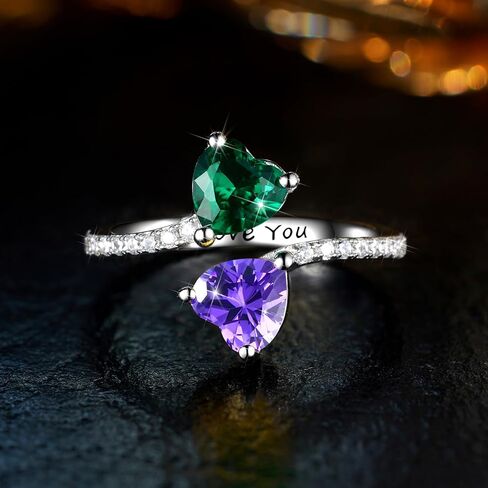 Toi et Moi Rings For Women, Sterling S925 Silver 2 Two Double Love Heart Birthstone Rings For Wife, Personalized Rings Mother Daughter Ring Sisters Ring Couple Ring Engagement Ring in Saudi Arabia