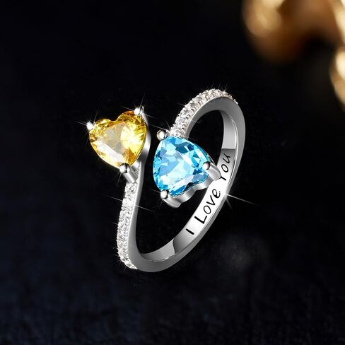 Toi et Moi Rings For Women, Sterling S925 Silver 2 Two Double Love Heart Birthstone Rings For Wife, Personalized Rings Mother Daughter Ring Sisters Ring Couple Ring Engagement Ring in Saudi Arabia