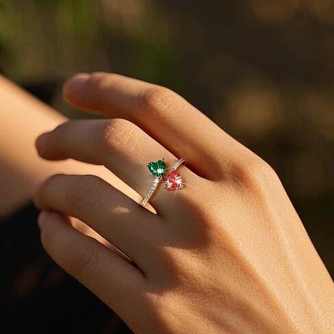 Toi et Moi Rings For Women, Sterling S925 Silver 2 Two Double Love Heart Birthstone Rings For Wife, Personalized Rings Mother Daughter Ring Sisters Ring Couple Ring Engagement Ring in Saudi Arabia