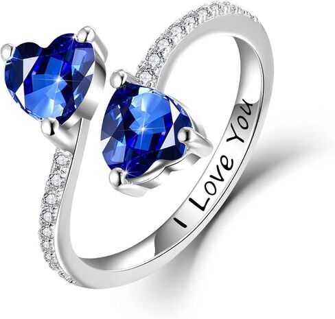 Toi et Moi Rings For Women, Sterling S925 Silver 2 Two Double Love Heart Birthstone Rings For Wife, Personalized Rings Mother Daughter Ring Sisters Ring Couple Ring Engagement Ring in Saudi Arabia