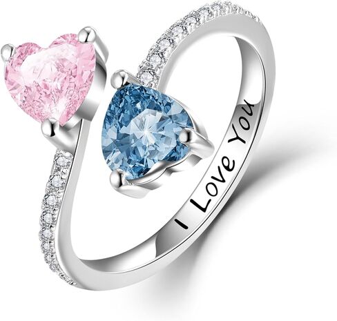 Toi et Moi Rings For Women, Sterling S925 Silver 2 Two Double Love Heart Birthstone Rings For Wife, Personalized Rings Mother Daughter Ring Sisters Ring Couple Ring Engagement Ring in Saudi Arabia