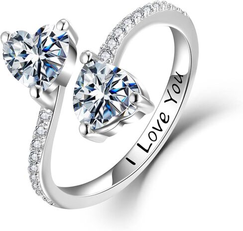 Toi et Moi Rings For Women, Sterling S925 Silver 2 Two Double Love Heart Birthstone Rings For Wife, Personalized Rings Mother Daughter Ring Sisters Ring Couple Ring Engagement Ring in Saudi Arabia