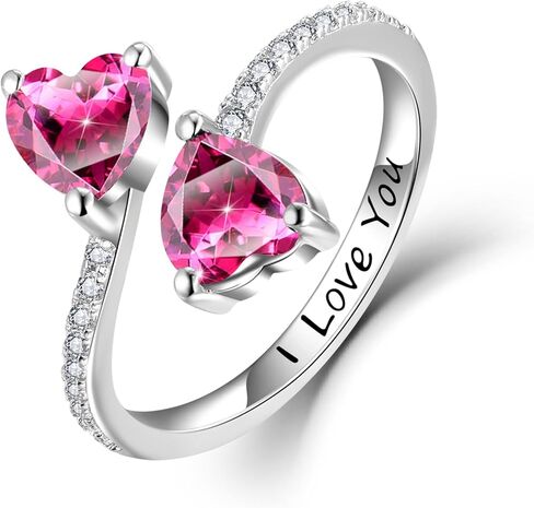 Toi et Moi Rings For Women, Sterling S925 Silver 2 Two Double Love Heart Birthstone Rings For Wife, Personalized Rings Mother Daughter Ring Sisters Ring Couple Ring Engagement Ring in Saudi Arabia