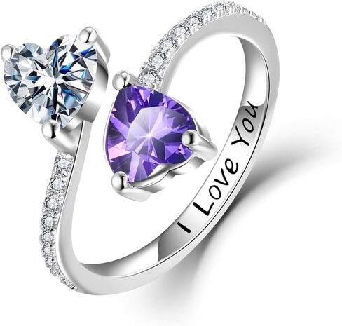 Toi et Moi Rings For Women, Sterling S925 Silver 2 Two Double Love Heart Birthstone Rings For Wife, Personalized Rings Mother Daughter Ring Sisters Ring Couple Ring Engagement Ring in Saudi Arabia