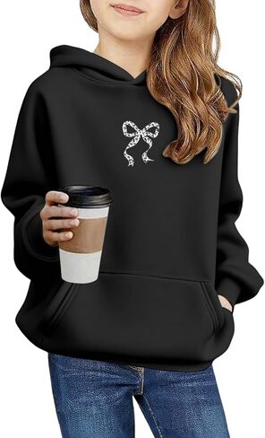 Bow Hoodie for Girls Kids Graphic Cute Hoodies Girl's Leopard Sweatshirts Prints Casual Pullover Sweatshirt in Saudi Arabia