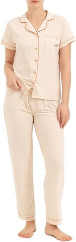 BORN Womens Button Down Pajama Set, Short Sleeve PJ Set with Pants | Soft & Breathable in Saudi Arabia