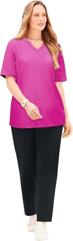 Women's Plus Size Suprema Embroidered Notch-Neck Tee in Saudi Arabia