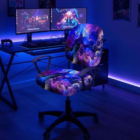 أغطية كراسي مكتب Manicer Blacklight - واقي كرسي مكتب قابل للتمدد بسحابات نيون ملونة تفاعلية للأشعة فوق البنفسجية، غطاء منزلق لكرسي الكمبيوتر يتوهج في الظلام in Kuwait