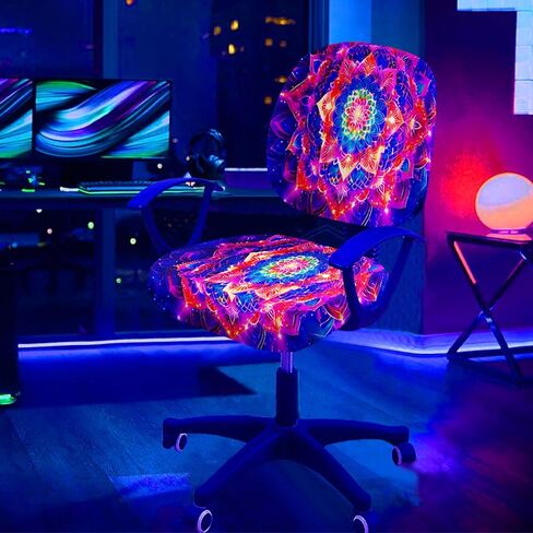 أغطية كراسي مكتب Manicer Blacklight - واقي كرسي مكتب قابل للتمدد بسحابات نيون ملونة تفاعلية للأشعة فوق البنفسجية، غطاء منزلق لكرسي الكمبيوتر يتوهج في الظلام in Kuwait