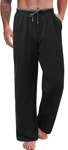 Auxo Men's Cotton Yoga Baggy Sweatpants Athletic Lounge Pants Open Bottom Casual Pants for Men with Pockets in Saudi Arabia