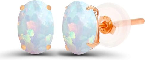 Solid 925 Sterling Silver Gold Plated 6x4mm Oval Genuine Birthstone Stud Earrings For Women | Natural or Created Hypoallergenic Gemstone Stud Earrings in Kuwait