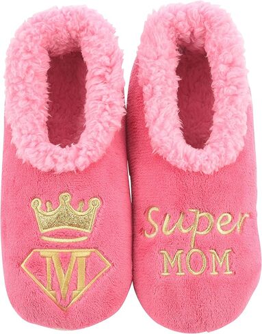 Snoozies Pairable Slipper Socks - Funny House Slippers for Women, Non-Slip Fuzzy Slipper Socks - Super Mom - Large in Saudi Arabia