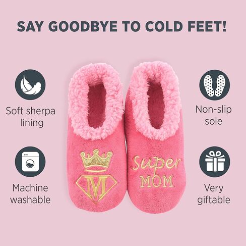 Snoozies Pairable Slipper Socks - Funny House Slippers for Women, Non-Slip Fuzzy Slipper Socks - Super Mom - Large in Saudi Arabia