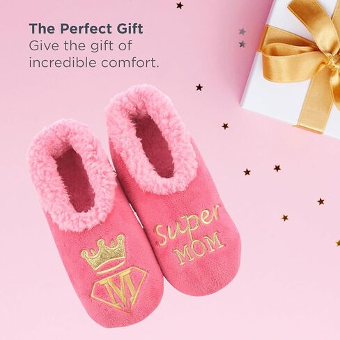 Snoozies Pairable Slipper Socks - Funny House Slippers for Women, Non-Slip Fuzzy Slipper Socks - Super Mom - Large in Saudi Arabia