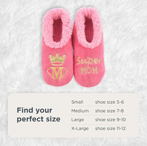 Snoozies Pairable Slipper Socks - Funny House Slippers for Women, Non-Slip Fuzzy Slipper Socks - Super Mom - Large in Saudi Arabia