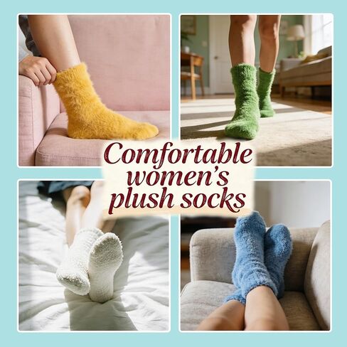 10 Pcs Fuzzy Socks for Women,Colorful Cozy Winter Sleep Warm Thick Plush Slipper Sleep Soft Sock for Holiday Gift in Saudi Arabia