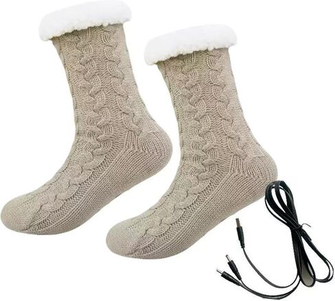 Womens USB Heated Fleece Fuzzy Socks Thermal Winter Feet Heating Pad Cozy Foot Warmer Christmas House Slipper Socks in Saudi Arabia