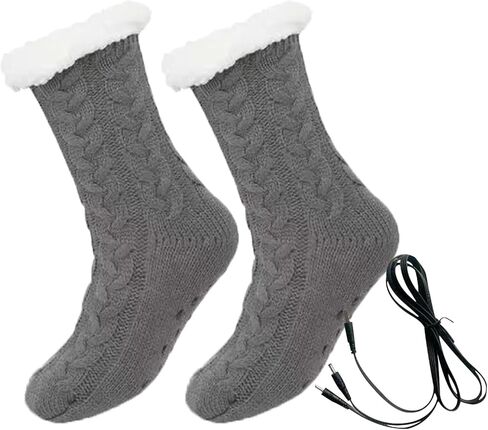 Womens USB Heated Fleece Fuzzy Socks Thermal Winter Feet Heating Pad Cozy Foot Warmer Christmas House Slipper Socks in Saudi Arabia