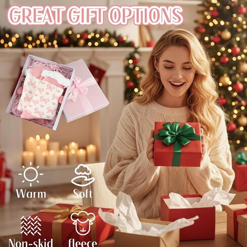 Bonuci Pink Bow Fuzzy Slipper Socks for Women Winter Warm Fluffy Cozy Grips Cabin Slipper Soft Thick Fleece Plush Socks for Valentine's Day in Saudi Arabia
