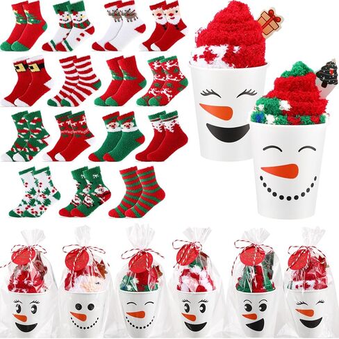 30 Pairs Christmas Cupcake Fuzzy Socks Bulk for Women with Christmas Cards for Winter Xmas DIY Gift in Saudi Arabia