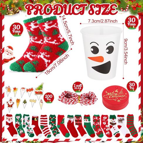 30 Pairs Christmas Cupcake Fuzzy Socks Bulk for Women with Christmas Cards for Winter Xmas DIY Gift in Saudi Arabia